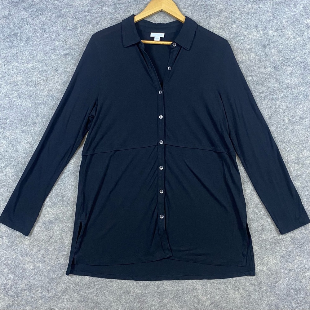 J Jill Button Up Top Women’s Size M Black Casual Lightweight Comfortable Long